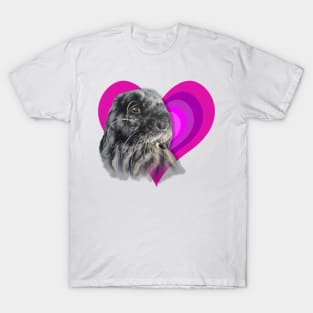 Beautiful black mini lop bunny on a rainbow heart! T-Shirt